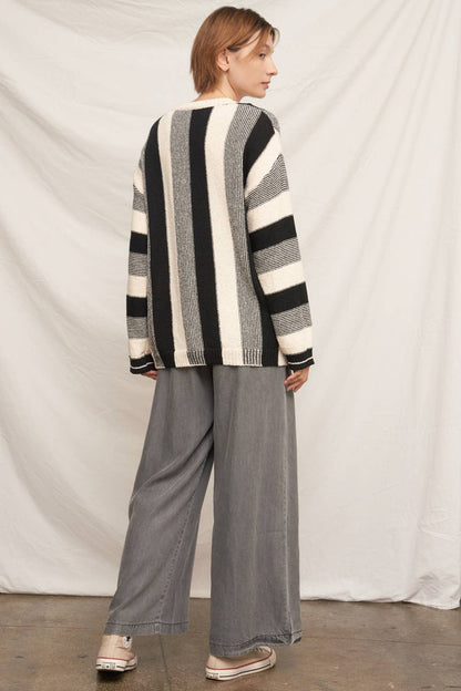 Striped Crew Neck Knit Sweater