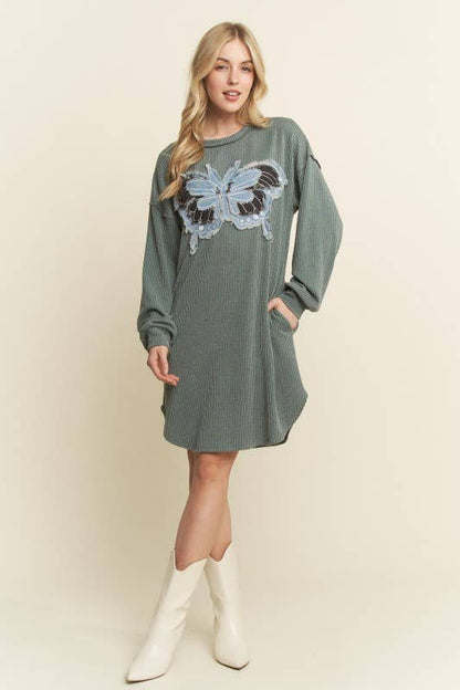 RIB BUTTERFLY PATCH DRESS