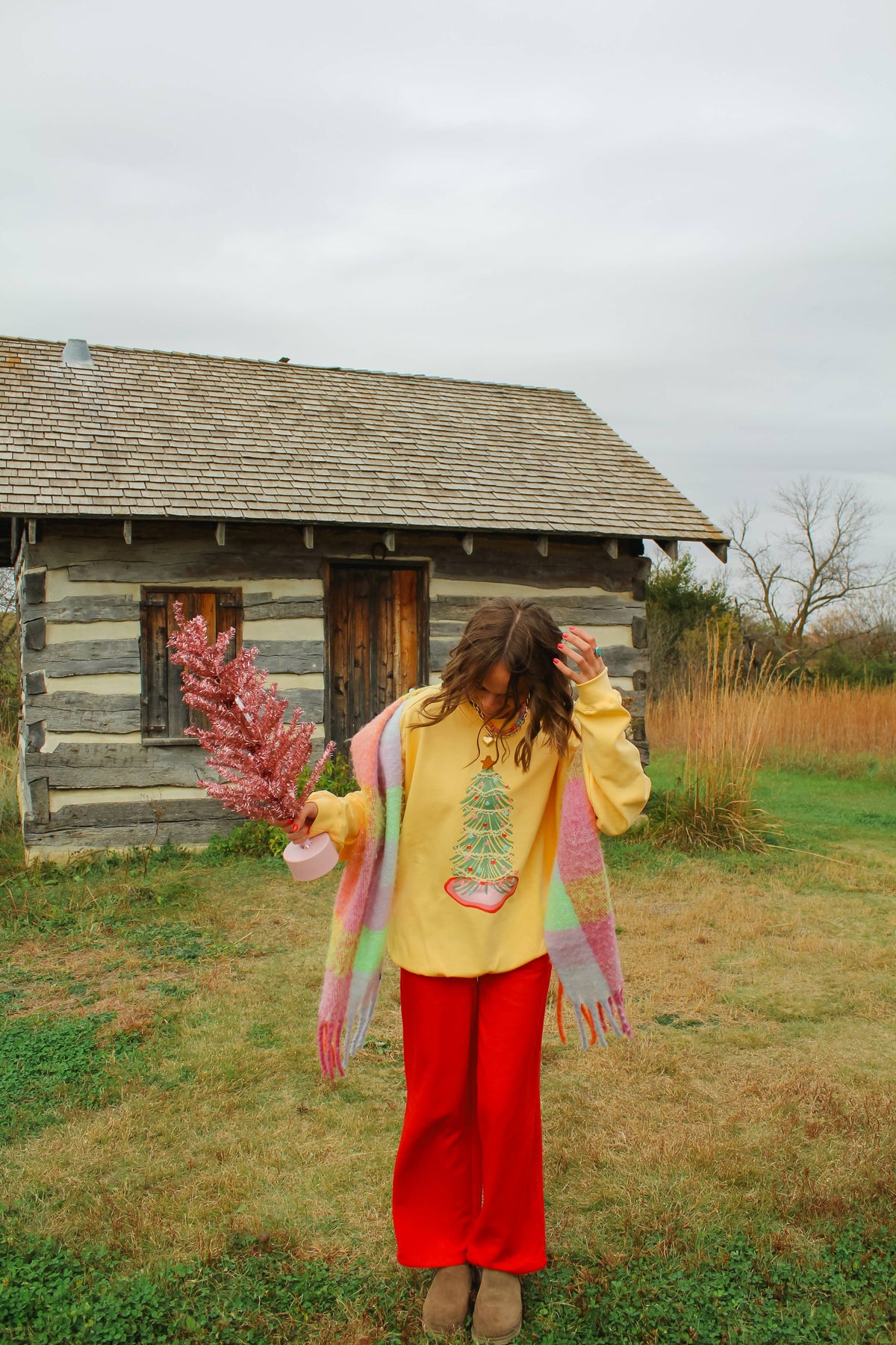 Festive Christmas Tree Crewneck Yellow