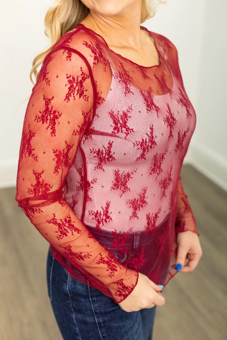 Lace Mesh Scoop Neck Top