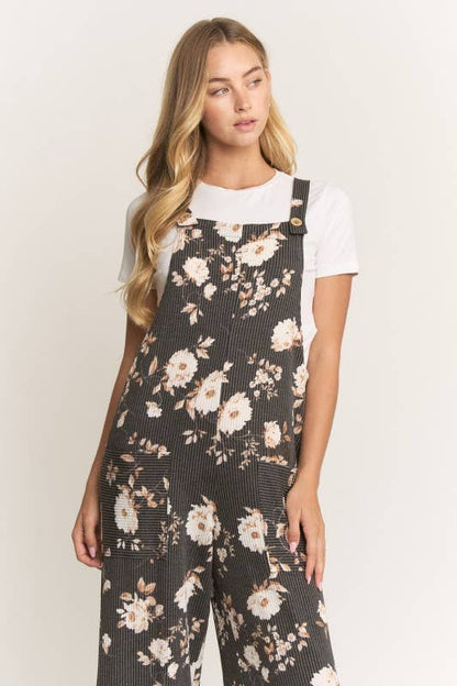 Sleeveless Floral Urban Ribbed Jumpsuits