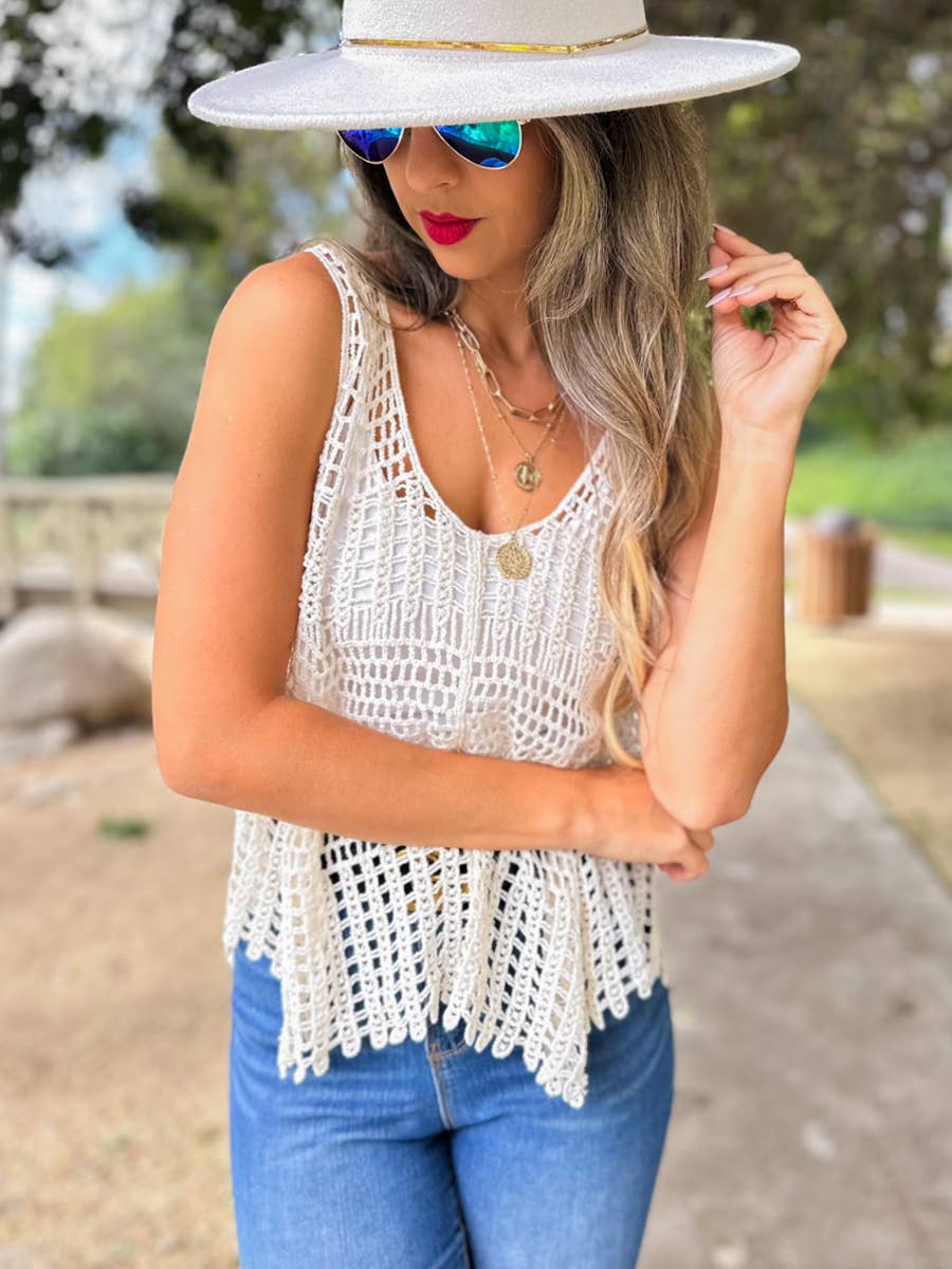Ivory Bohemian Rhapsody Crochet Tank