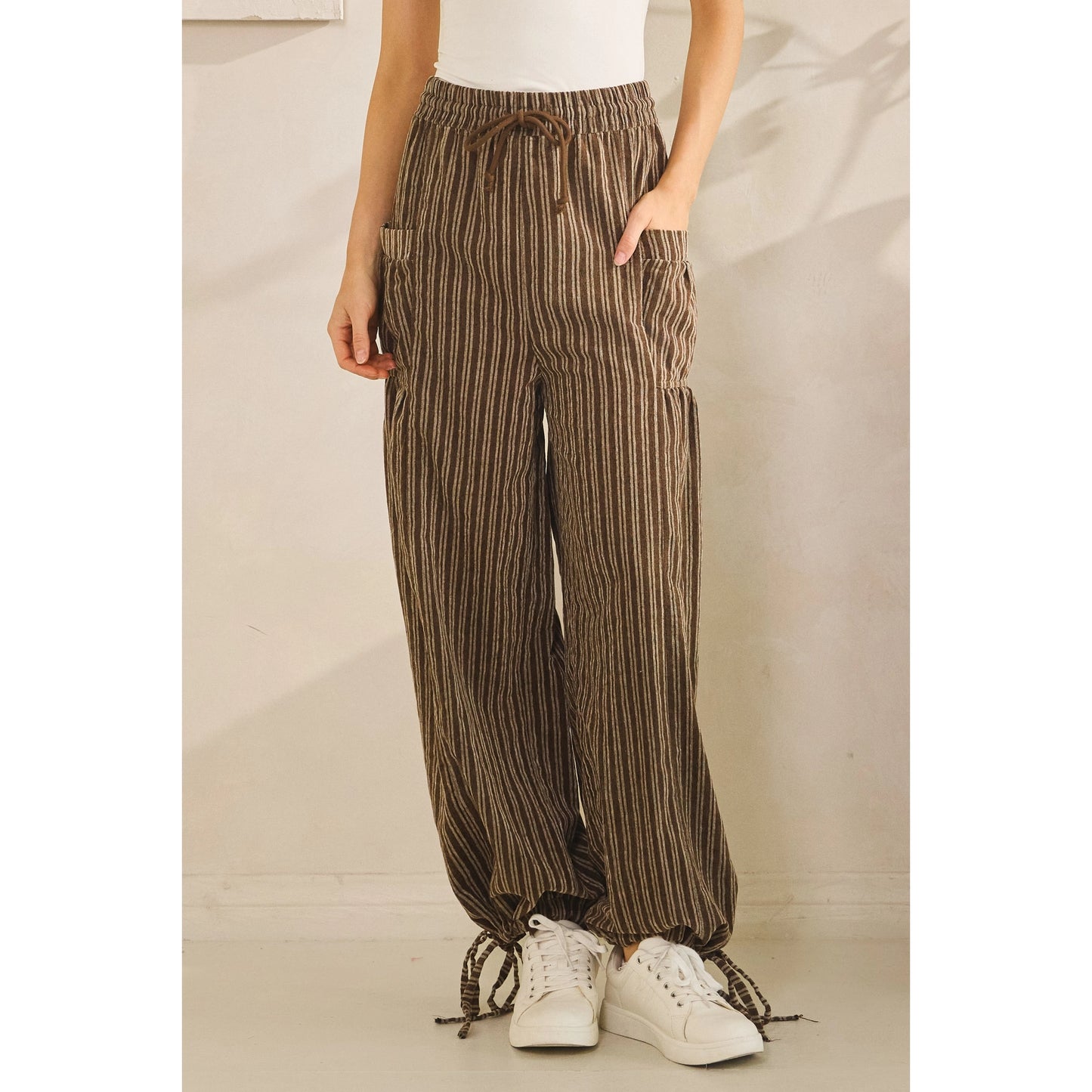 Drawstring Pants Stripe Cargo Pants