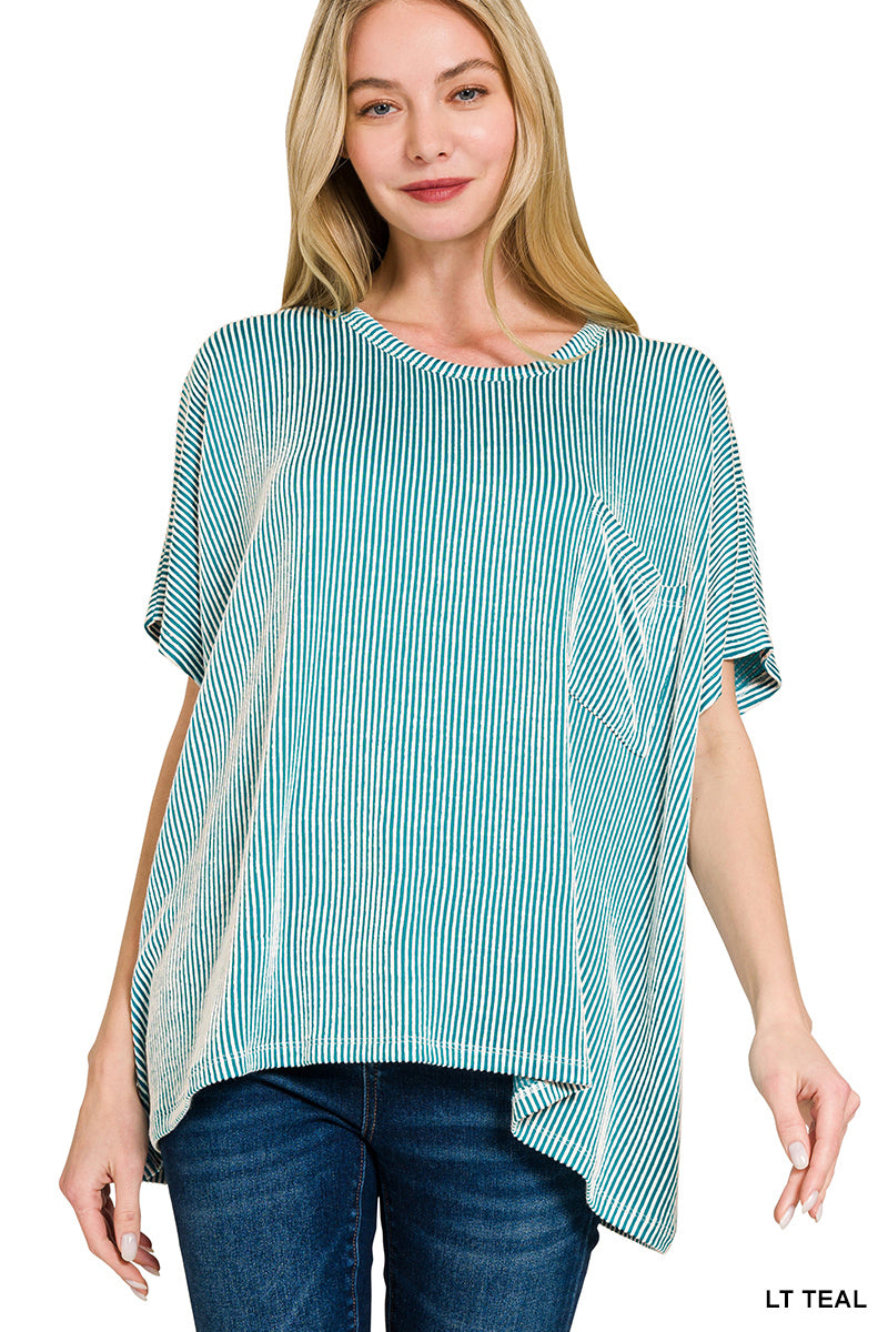 Oversized Ribbed Stripe Pocket Tee