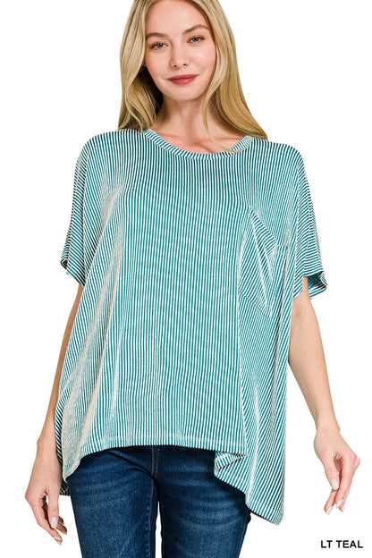 Oversized Ribbed Stripe Pocket Tee
