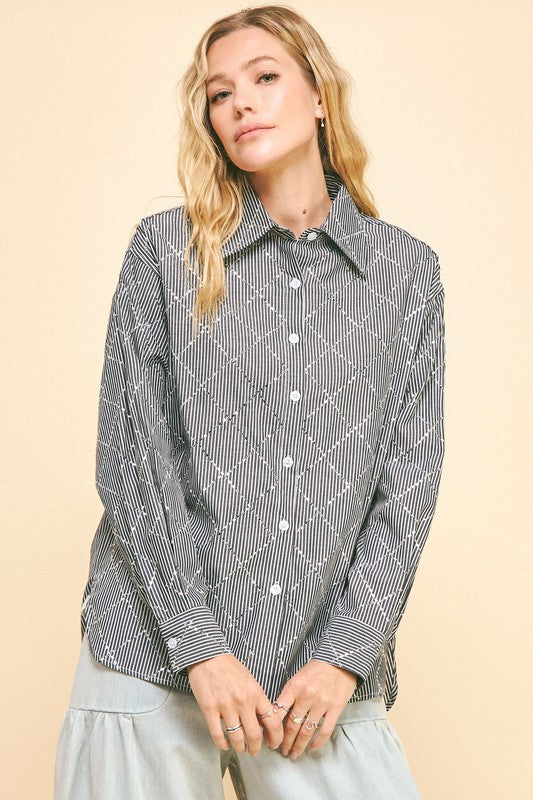 Striped Long Sleeve Bling Shirt