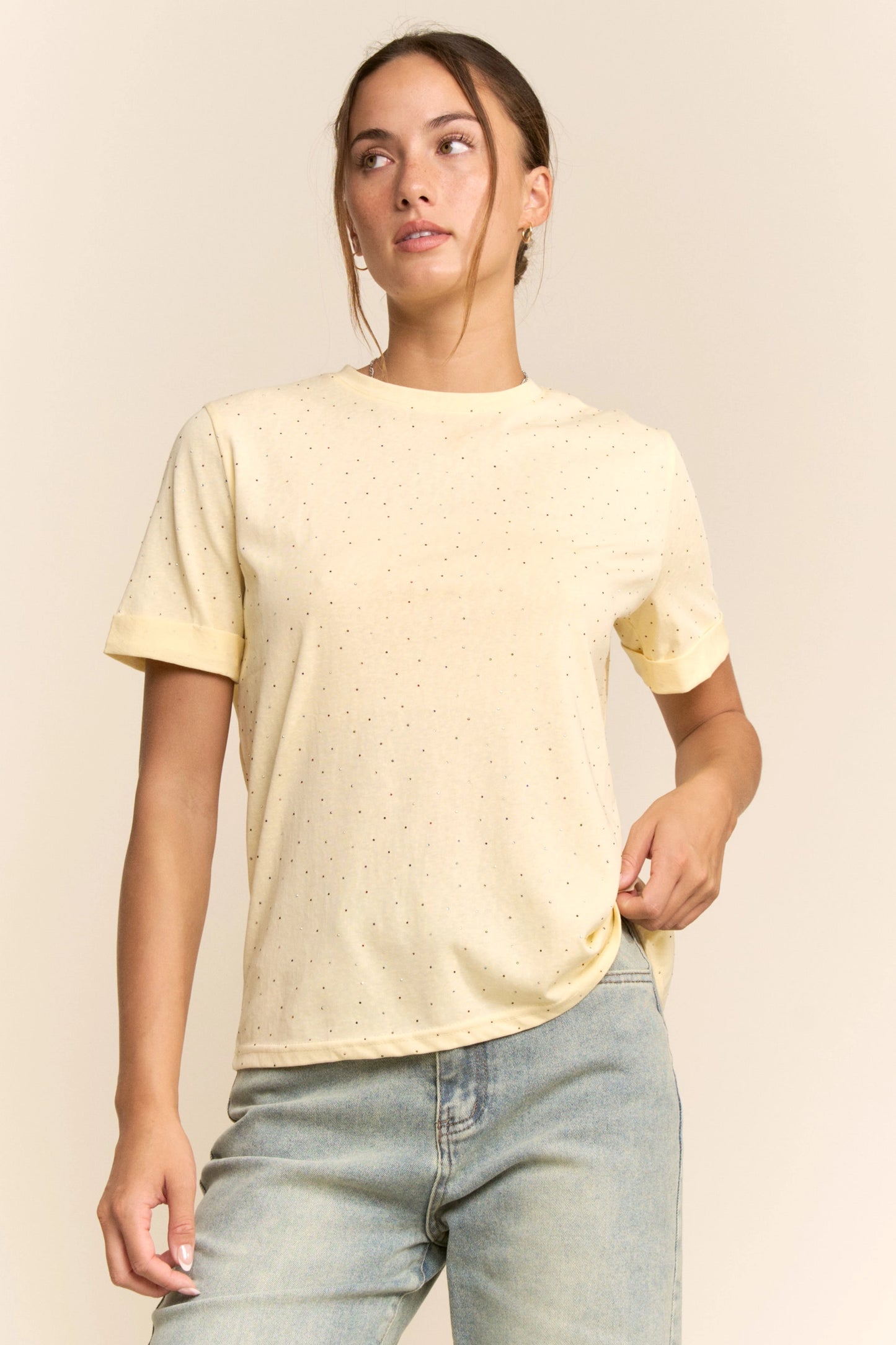 Rhinestone Relaxed Crewneck Tee (8 colors)