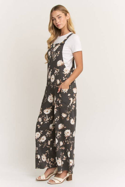 Sleeveless Floral Urban Ribbed Jumpsuits