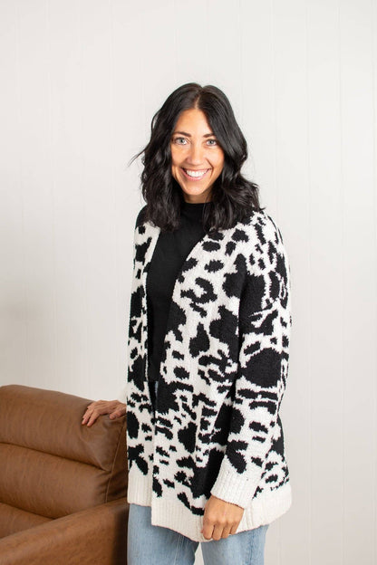 Western Black Cow Print Luxe Cardigan