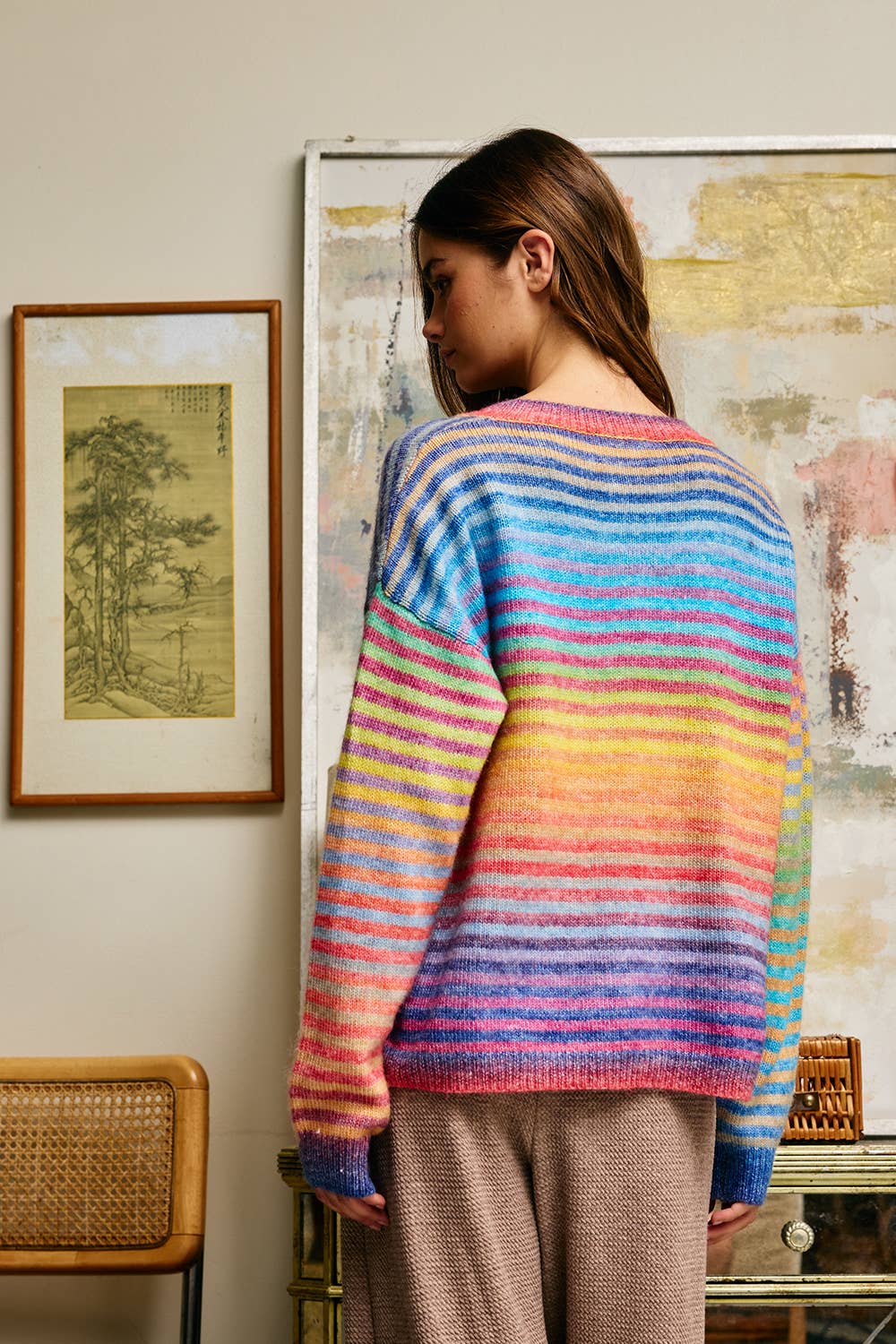 Cozy Vibes Rainbow Striped Cardigan