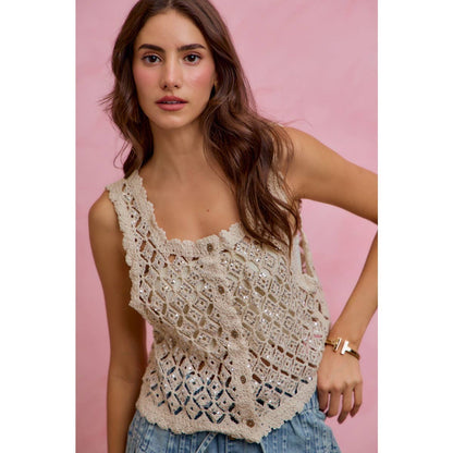 Graceful Crochet Sequin Vest