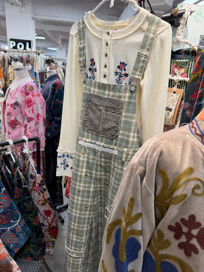 Heartland Studded Plaid Overalls