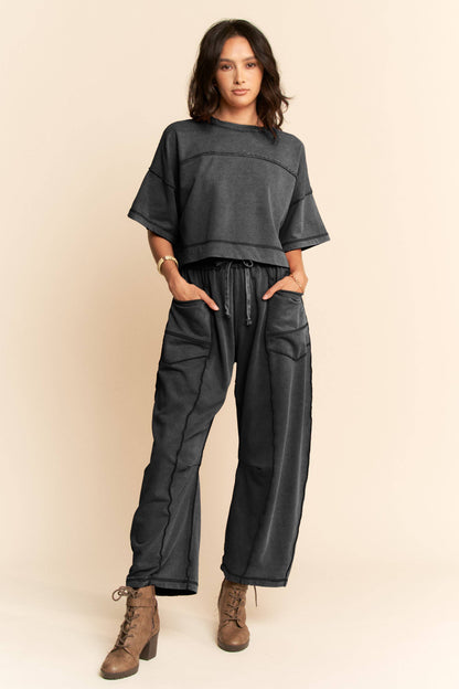 Mineral-Wash Boxy Top & Barrel Pants Set