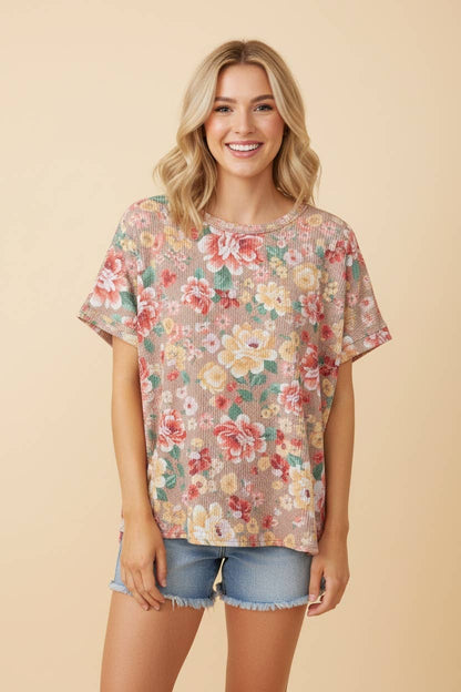 Floral Ribbed Top