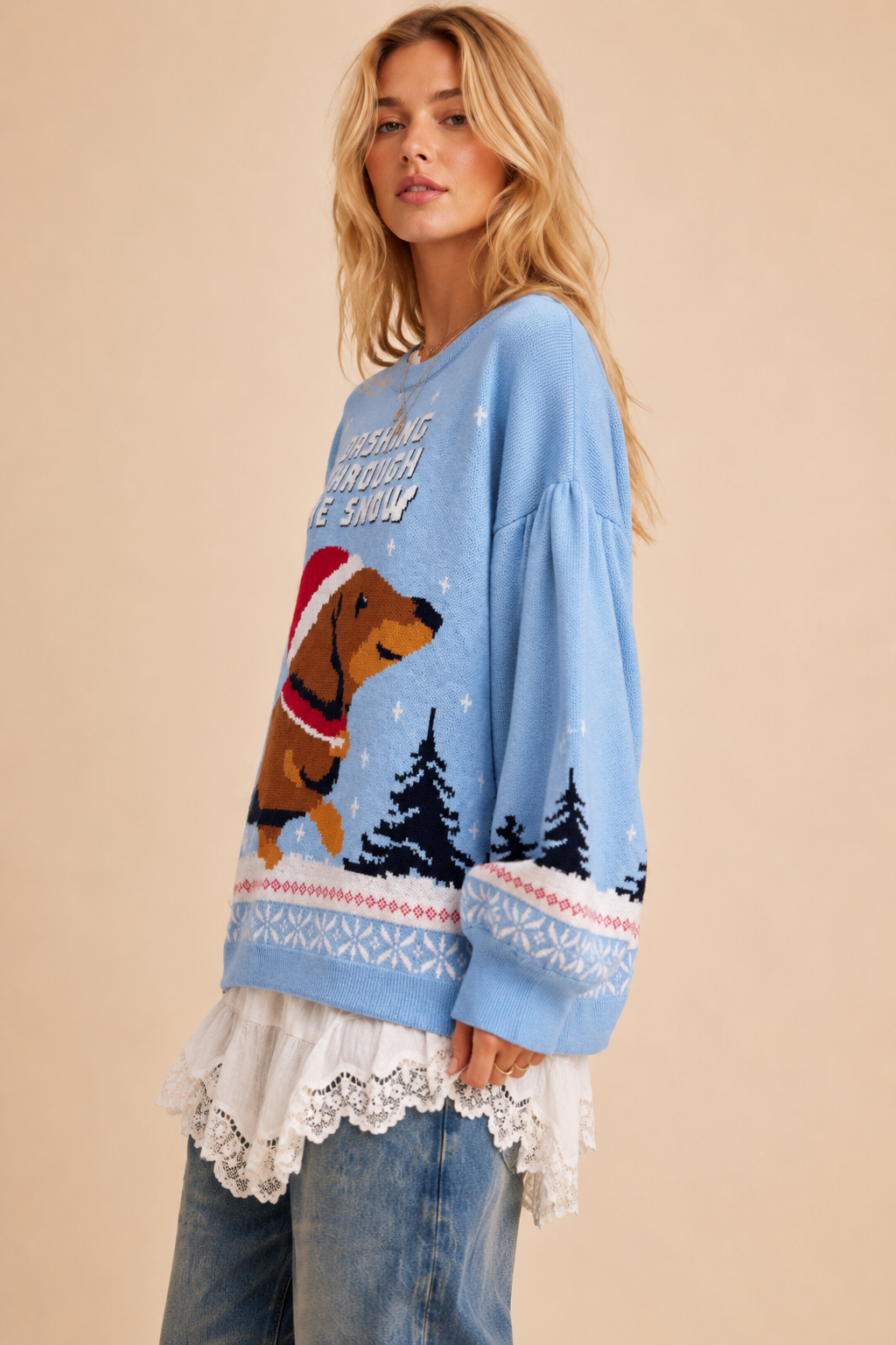 Dachshing Through The Snow Holiday Knit Sweater