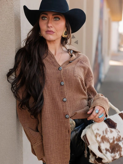 Whiskey and Honey Button-Up Top