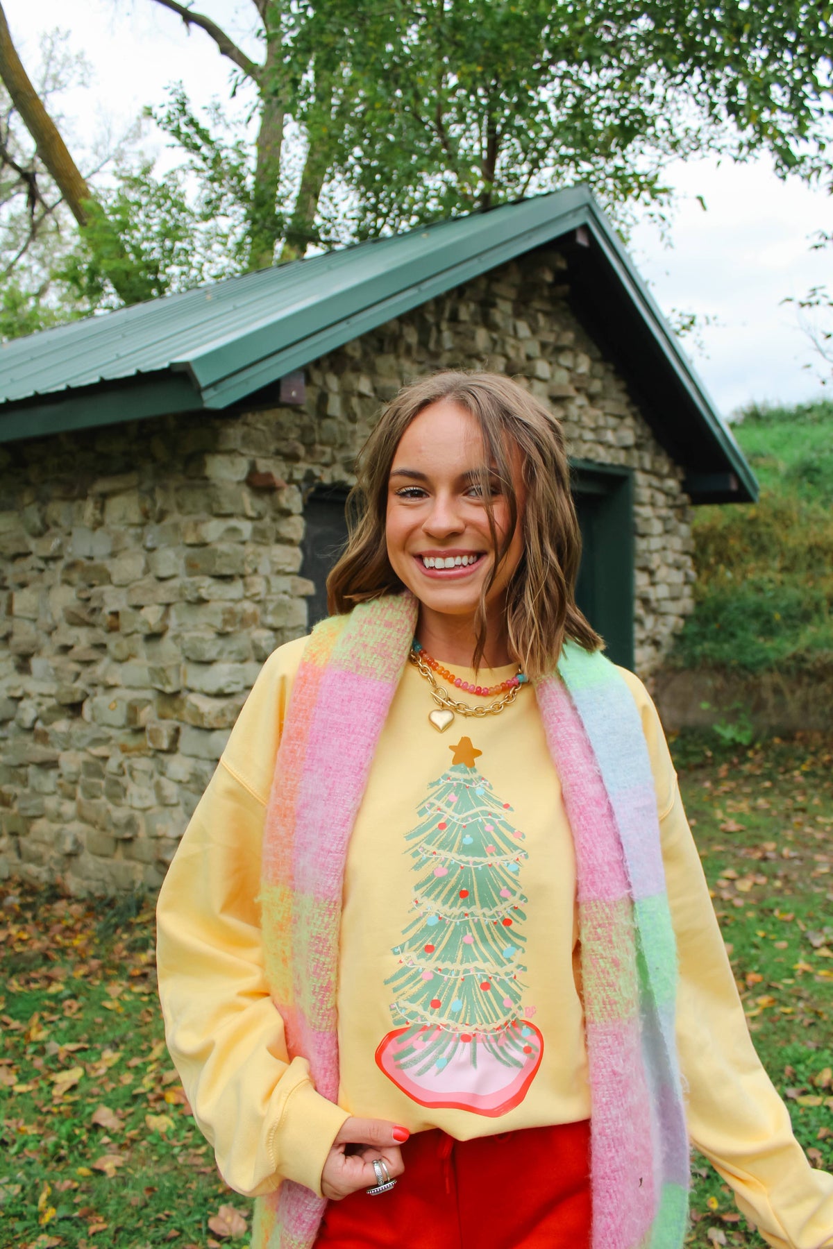 Festive Christmas Tree Crewneck Yellow