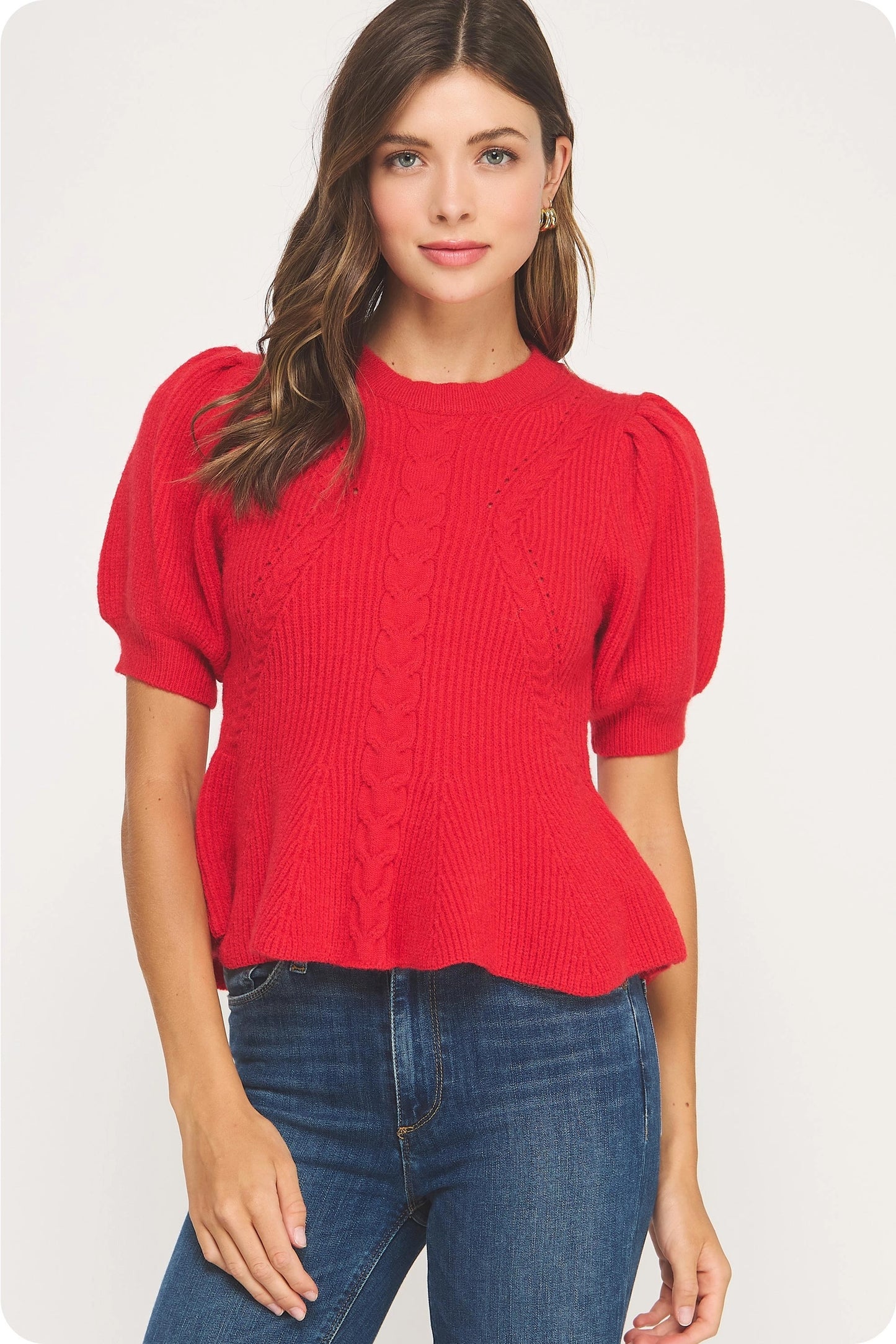 Frannie Flared Puff Sleeve Knit Top