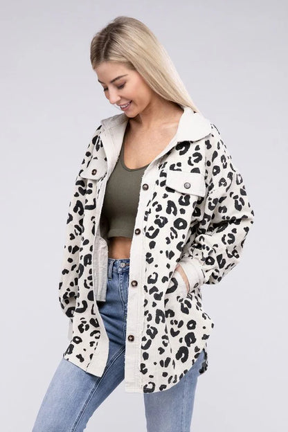 Cream Corduroy Leopard Shacket