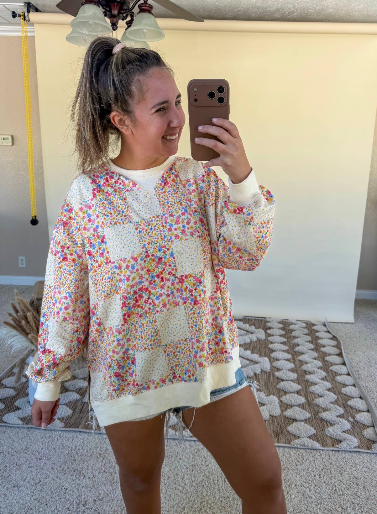 Patchwork Floral Checkered Pullover