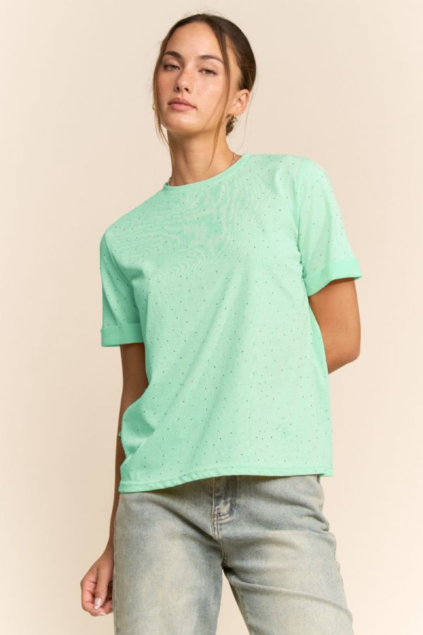 Rhinestone Relaxed Crewneck Tee (8 colors)