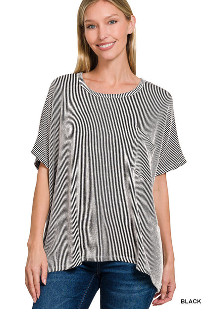 Oversized Ribbed Stripe Pocket Tee