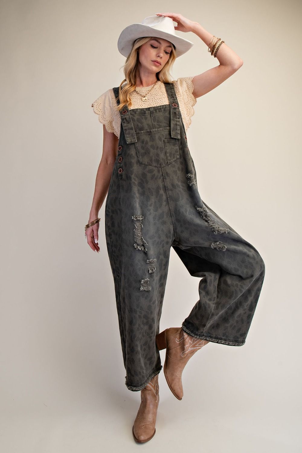Ash Grey Leopard Overalls