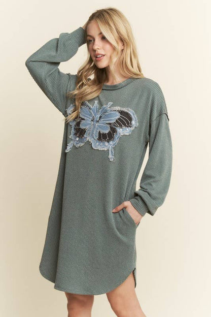 RIB BUTTERFLY PATCH DRESS