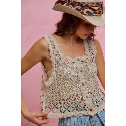 Graceful Crochet Sequin Vest