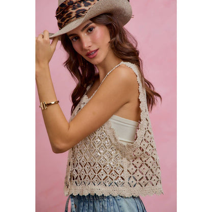 Graceful Crochet Sequin Vest