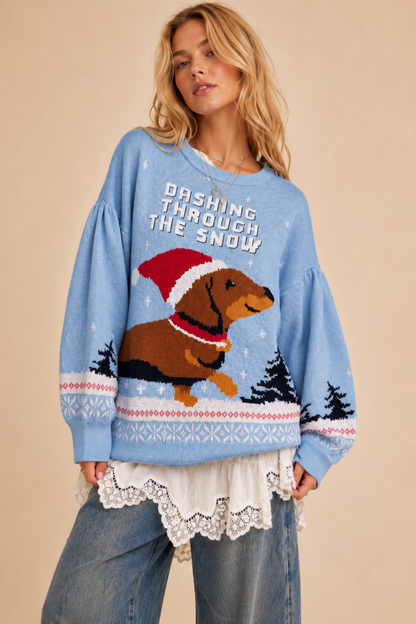 Dachshing Through The Snow Holiday Knit Sweater