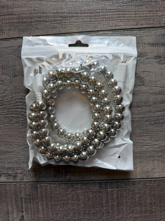 Chrome Beaded Phone Charger with Lightning & USB-C Cable