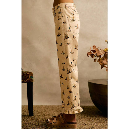 MALLARD DUCK PRINT RUFFLE LEG PANTS