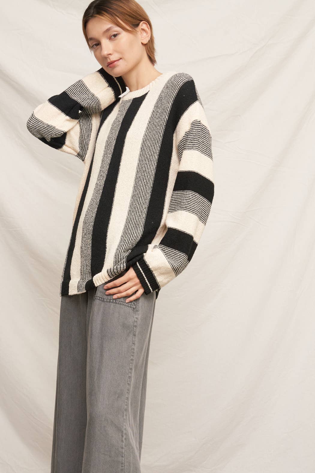 Striped Crew Neck Knit Sweater