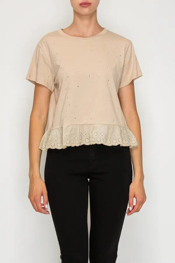 Simple Sparkle Eyelet Ruffle Top