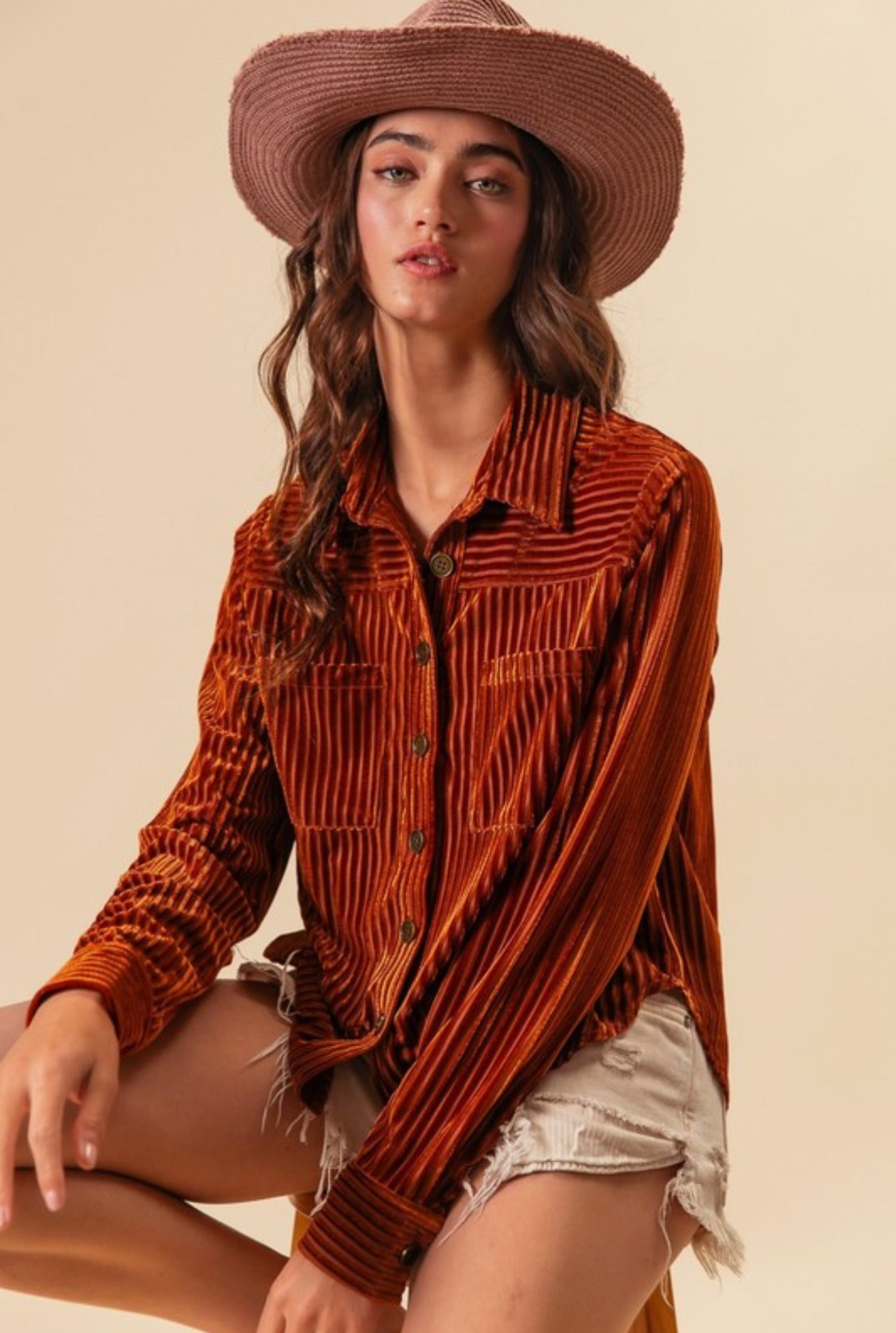 Ribbed Velvet Rust Blouse