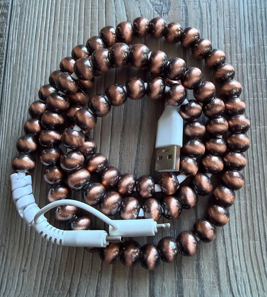 Copper Beaded Phone Charger with Lightning & USB-C Cable