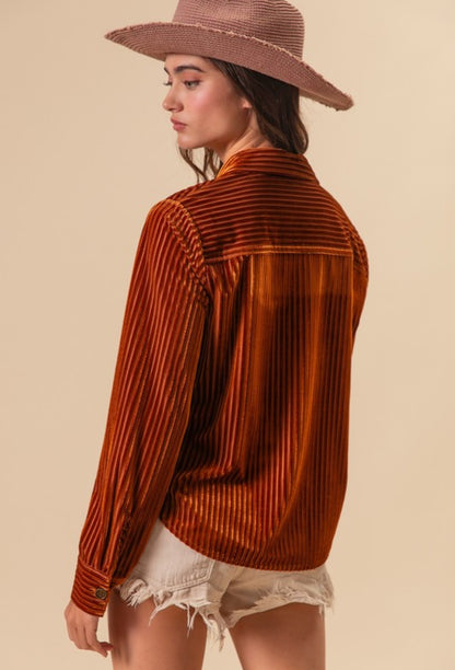 Ribbed Velvet Rust Blouse