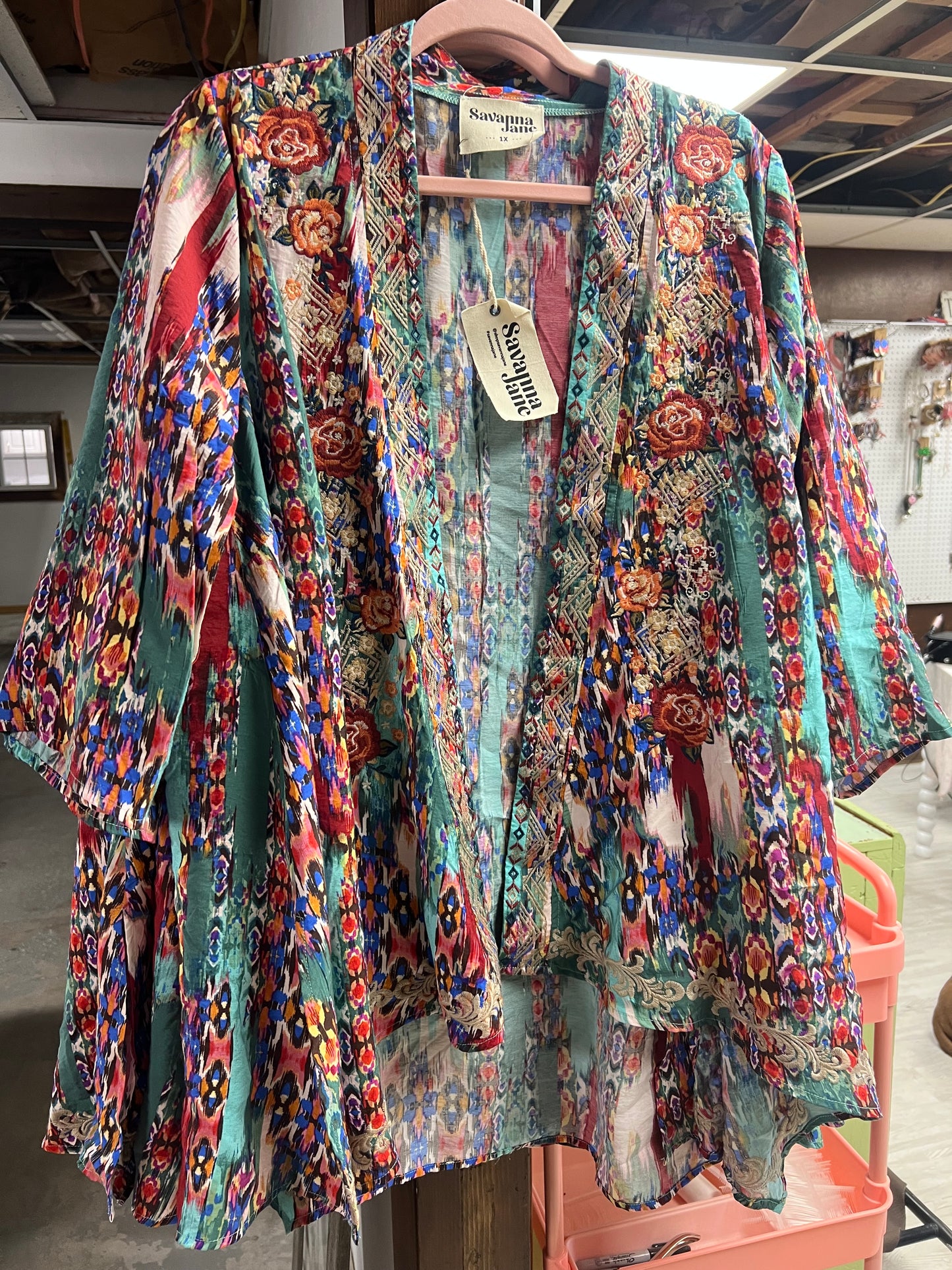 Embroidered Kimono Cardigan (Plus)