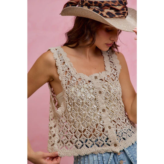 Graceful Crochet Sequin Vest