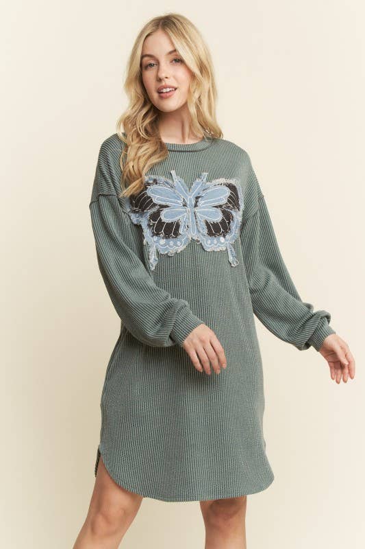 RIB BUTTERFLY PATCH DRESS