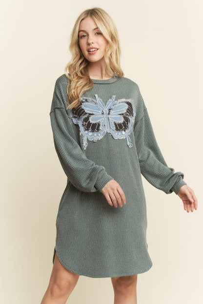 RIB BUTTERFLY PATCH DRESS