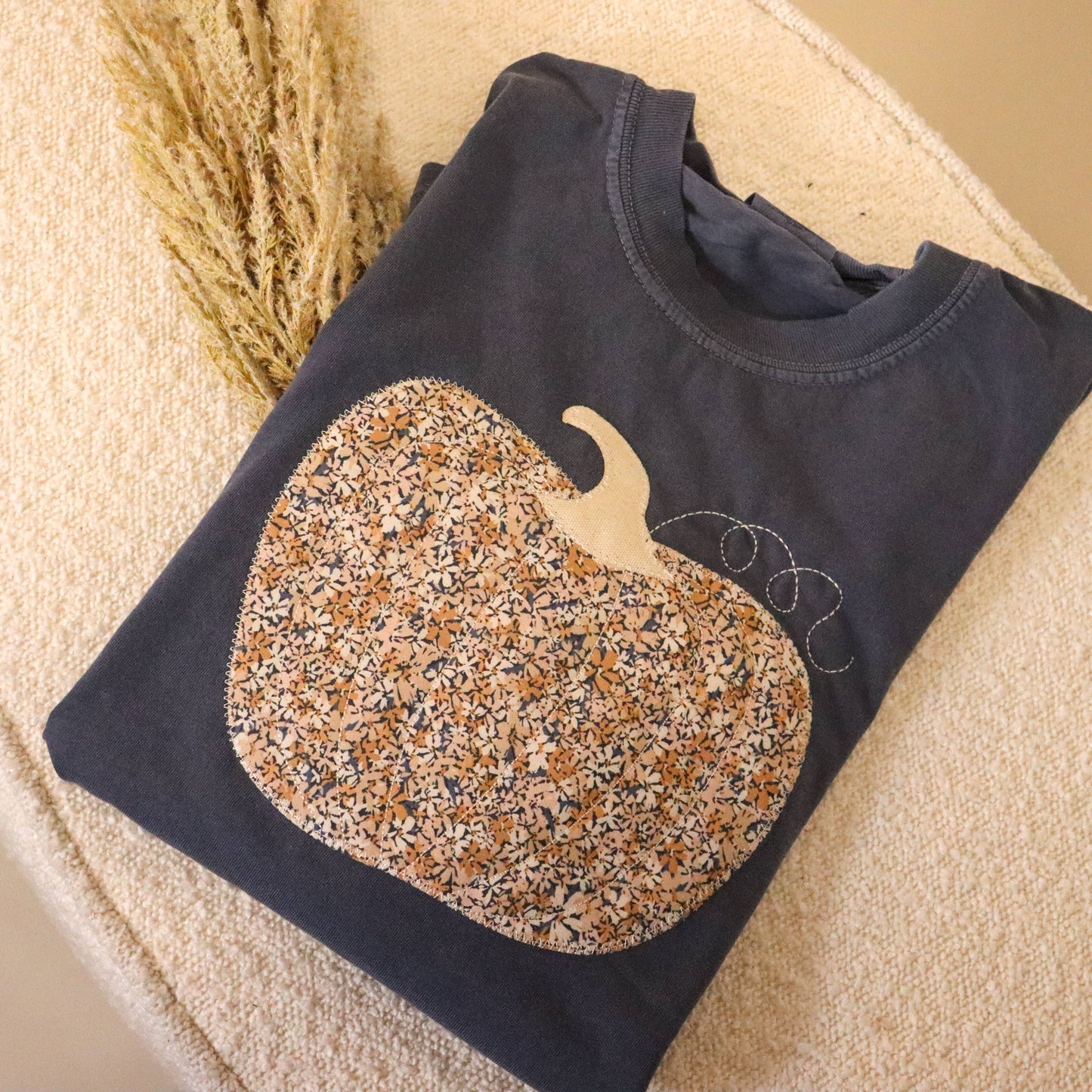 Denim Navy Fall Floral Pumpkin Tee