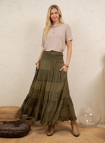 Olive Bohemian Maxi Skirt