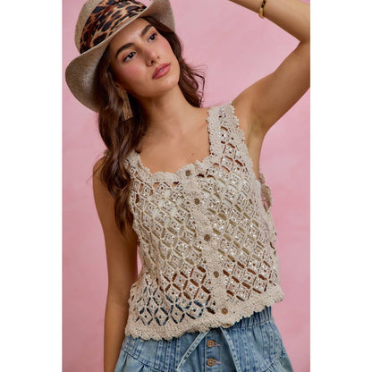 Graceful Crochet Sequin Vest