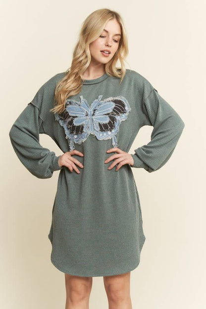 RIB BUTTERFLY PATCH DRESS