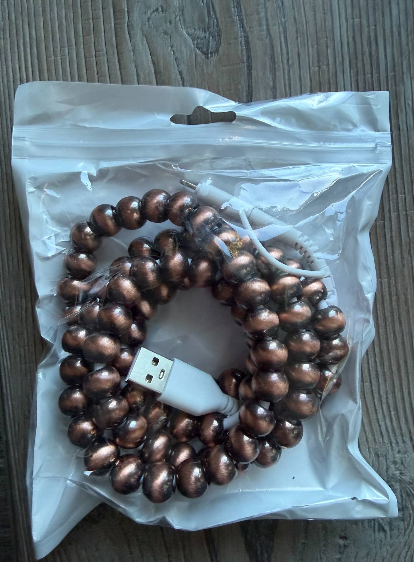 Copper Beaded Phone Charger with Lightning & USB-C Cable
