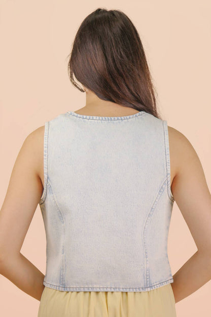 Acid Washed Front Tie Vest