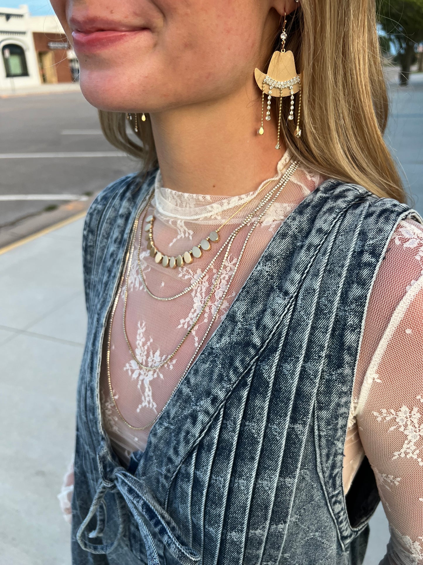 Textured Pattern Denim Romper