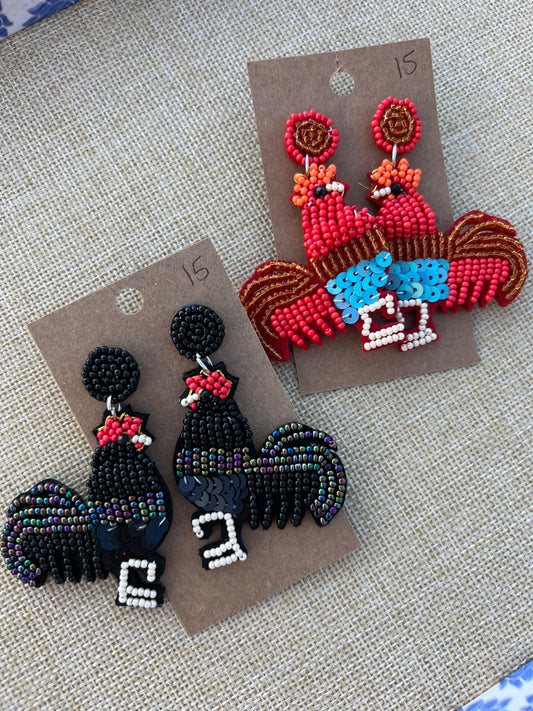 Beaded Chicken Earrings